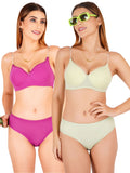 Padded Bra Panty Set With Transparent And Bra Color Strap (Pack Of 2)