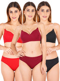 Padded Bra Panty Set With Transparent And Bra Color Strap (Pack Of 3)