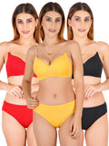 Padded Bra Panty Set With Transparent And Bra Color Strap (Pack Of 3)