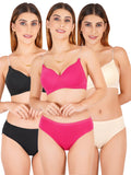 Padded Bra Panty Set With Transparent And Bra Color Strap (Pack Of 3)