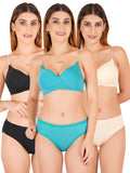 Padded Bra Panty Set With Transparent And Bra Color Strap (Pack Of 3)