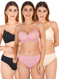 Padded Bra Panty Set With Transparent And Bra Color Strap (Pack Of 3)