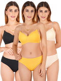 Padded Bra Panty Set With Transparent And Bra Color Strap (Pack Of 3)