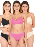 Padded Bra Panty Set With Transparent And Bra Color Strap (Pack Of 3)