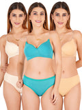 Padded Bra Panty Set With Transparent And Bra Color Strap (Pack Of 3)