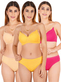 Padded Bra Panty Set With Transparent And Bra Color Strap (Pack Of 3)