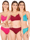Padded Bra Panty Set With Transparent And Bra Color Strap (Pack Of 3)