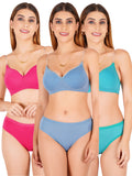 Padded Bra Panty Set With Transparent And Bra Color Strap (Pack Of 3)