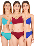 Padded Bra Panty Set With Transparent And Bra Color Strap (Pack Of 3)