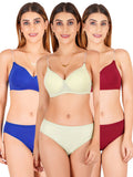 Padded Bra Panty Set With Transparent And Bra Color Strap (Pack Of 3)