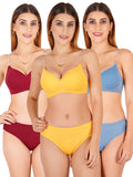 Padded Bra Panty Set With Transparent And Bra Color Strap (Pack Of 3)