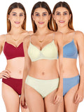Padded Bra Panty Set With Transparent And Bra Color Strap (Pack Of 3)