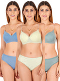 Padded Bra Panty Set With Transparent And Bra Color Strap (Pack Of 3)