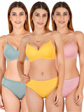 Padded Bra Panty Set With Transparent And Bra Color Strap (Pack Of 3)