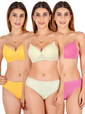 Padded Bra Panty Set With Transparent And Bra Color Strap (Pack Of 3)