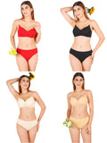 Padded Bra Panty Set With Transparent And Bra Color Strap (Pack Of 4)