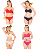 Padded Bra Panty Set With Transparent And Bra Color Strap (Pack Of 4)