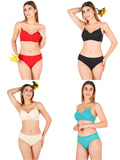 Padded Bra Panty Set With Transparent And Bra Color Strap (Pack Of 4)