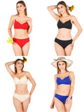Padded Bra Panty Set With Transparent And Bra Color Strap (Pack Of 4)