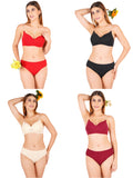 Padded Bra Panty Set With Transparent And Bra Color Strap (Pack Of 4)