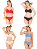 Padded Bra Panty Set With Transparent And Bra Color Strap (Pack Of 4)