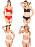 Padded Bra Panty Set With Transparent And Bra Color Strap (Pack Of 4)