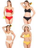 Padded Bra Panty Set With Transparent And Bra Color Strap (Pack Of 4)