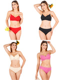Padded Bra Panty Set With Transparent And Bra Color Strap (Pack Of 4)