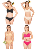 Padded Bra Panty Set With Transparent And Bra Color Strap (Pack Of 4)