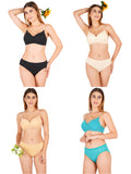 Padded Bra Panty Set With Transparent And Bra Color Strap (Pack Of 4)