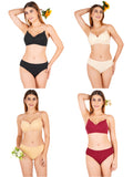 Padded Bra Panty Set With Transparent And Bra Color Strap (Pack Of 4)