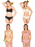 Padded Bra Panty Set With Transparent And Bra Color Strap (Pack Of 4)