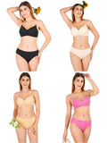 Padded Bra Panty Set With Transparent And Bra Color Strap (Pack Of 4)