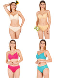 Padded Bra Panty Set With Transparent And Bra Color Strap (Pack Of 4)