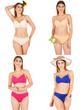 Padded Bra Panty Set With Transparent And Bra Color Strap (Pack Of 4)
