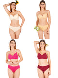 Padded Bra Panty Set With Transparent And Bra Color Strap (Pack Of 4)