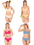 Padded Bra Panty Set With Transparent And Bra Color Strap (Pack Of 4)