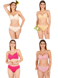 Padded Bra Panty Set With Transparent And Bra Color Strap (Pack Of 4)