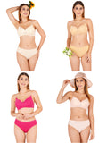Padded Bra Panty Set With Transparent And Bra Color Strap (Pack Of 4)