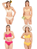Padded Bra Panty Set With Transparent And Bra Color Strap (Pack Of 4)