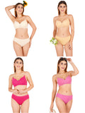 Padded Bra Panty Set With Transparent And Bra Color Strap (Pack Of 4)