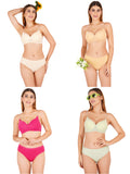 Padded Bra Panty Set With Transparent And Bra Color Strap (Pack Of 4)