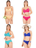 Padded Bra Panty Set With Transparent And Bra Color Strap (Pack Of 4)