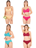 Padded Bra Panty Set With Transparent And Bra Color Strap (Pack Of 4)