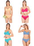 Padded Bra Panty Set With Transparent And Bra Color Strap (Pack Of 4)