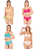 Padded Bra Panty Set With Transparent And Bra Color Strap (Pack Of 4)