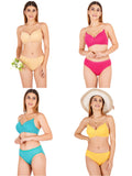 Padded Bra Panty Set With Transparent And Bra Color Strap (Pack Of 4)