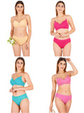 Padded Bra Panty Set With Transparent And Bra Color Strap (Pack Of 4)
