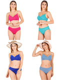 Padded Bra Panty Set With Transparent And Bra Color Strap (Pack Of 4)
