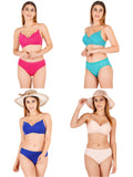 Padded Bra Panty Set With Transparent And Bra Color Strap (Pack Of 4)